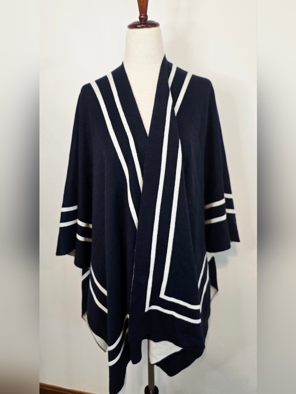 Navy Lauren Ralph Lauren Nautical Cape Poncho Coastal Preppy Academia Minimalist - Picture 10 of 10